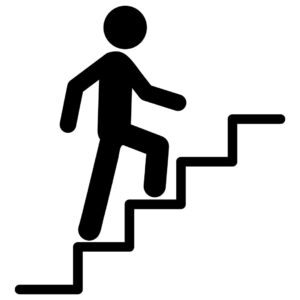 Stick figure going up steps graphic 