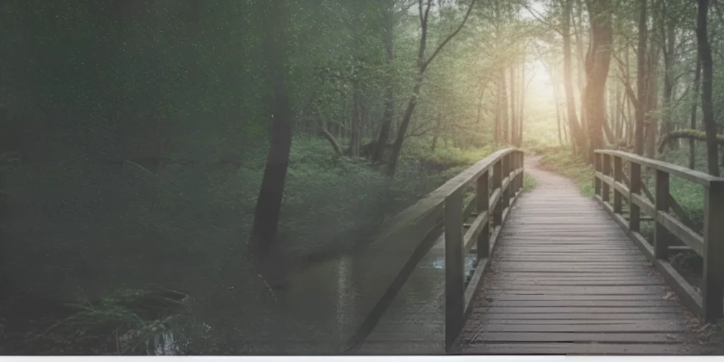 Bridge in forest, foggy