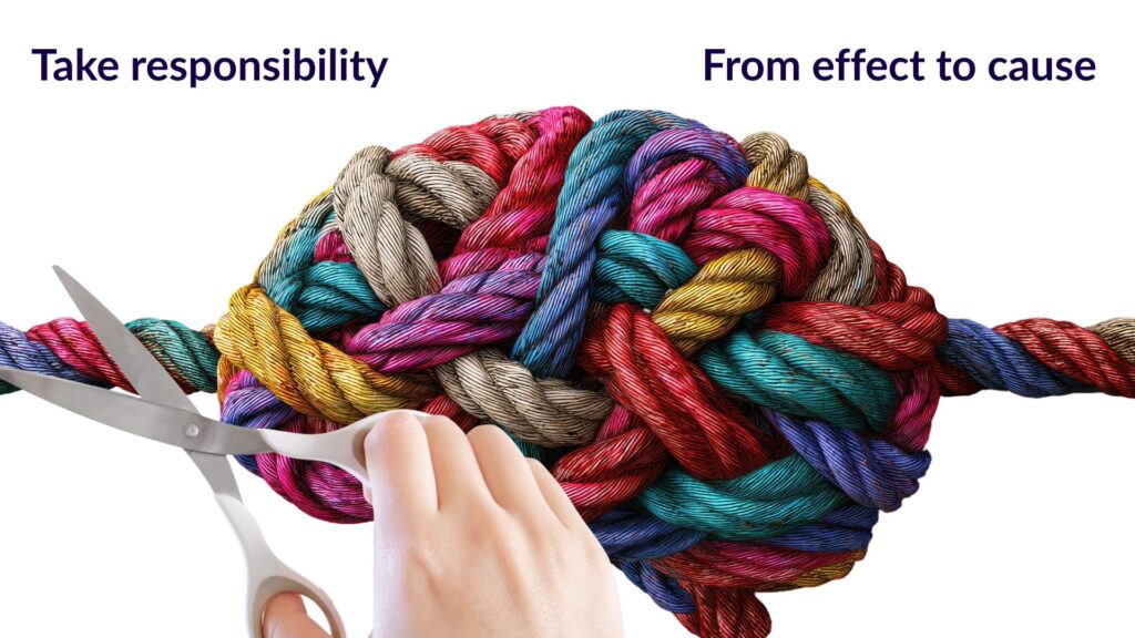 Moving from effect to cause knot in a rope being cut with scissors