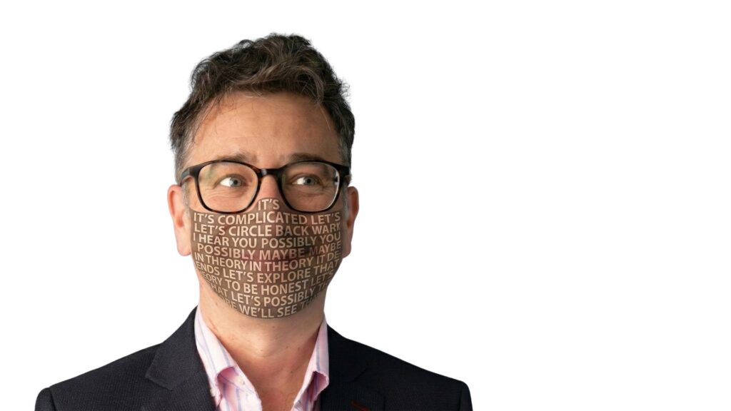 Rod wearing verbal mask of word labels