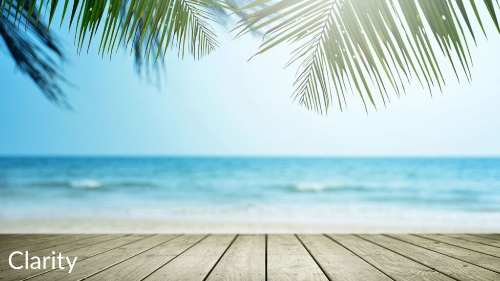 view of an empty beach, blue sky and sea, clarity