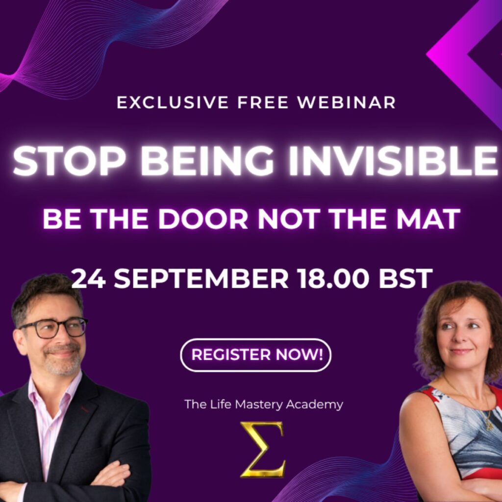 Stop being invisible, Be the door not the mat webinar showing Rod Hahlo and Christine Dawson Master Trainers of NLP