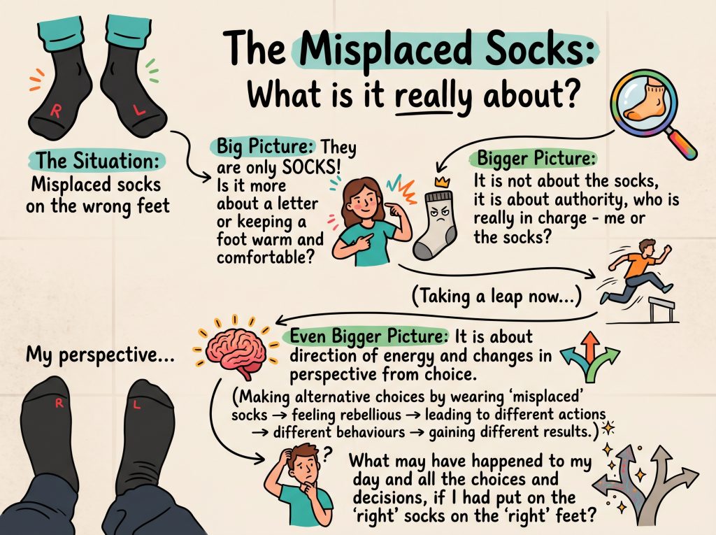 the misplaced socks, illustration of mental processes involved aligned to this blog